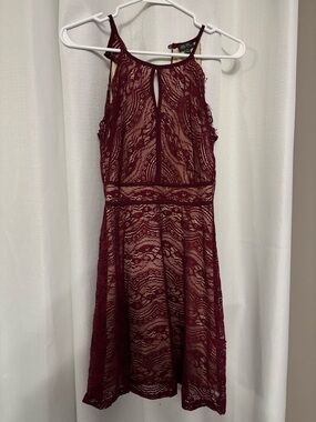 Lily Rose Deep Burgundy Lace Halter Dress